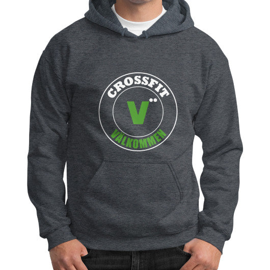 Gildan Hoodie (on man) Dark heather Crossfit Valkommen Store
