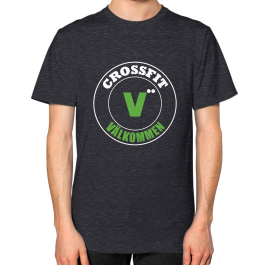Unisex T-Shirt (on man) Tri-Blend Black Crossfit Valkommen Store