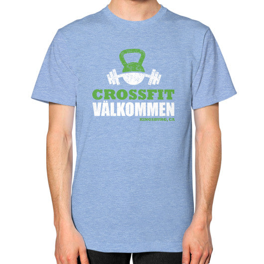 Unisex T-Shirt (on man) Tri-Blend Blue Crossfit Valkommen Store