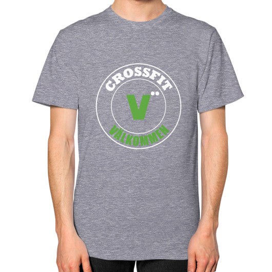 Unisex T-Shirt (on man) Tri-Blend Grey Crossfit Valkommen Store