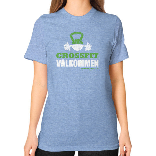 Unisex T-Shirt (on woman) Tri-Blend Blue Crossfit Valkommen Store