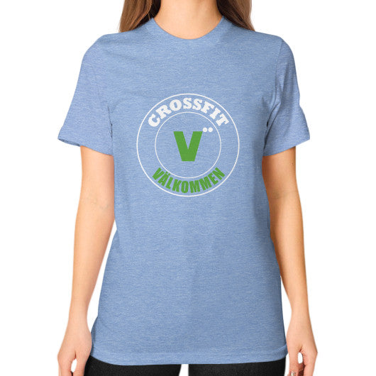 Unisex T-Shirt (on woman) Tri-Blend Blue Crossfit Valkommen Store